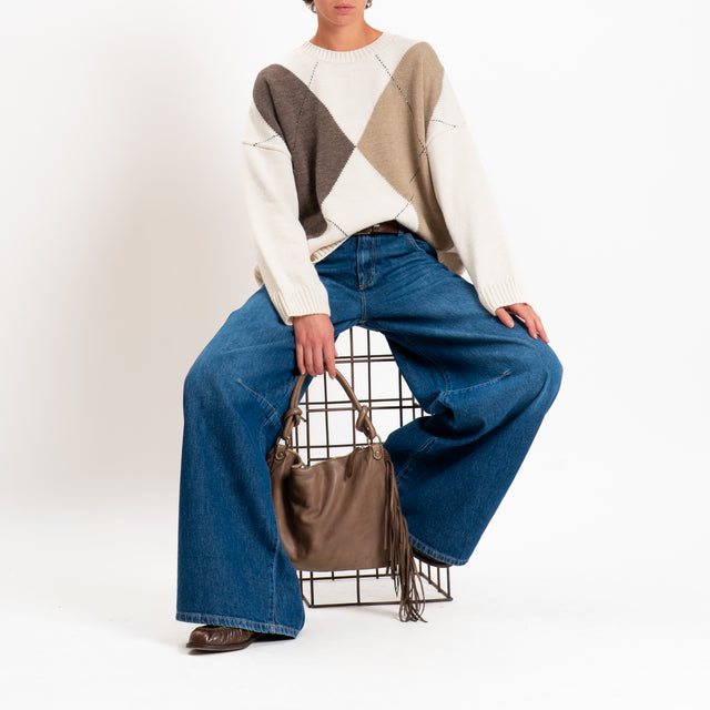 Tensione in-Maglia rombi misto alpaca - panna/fango/mastice