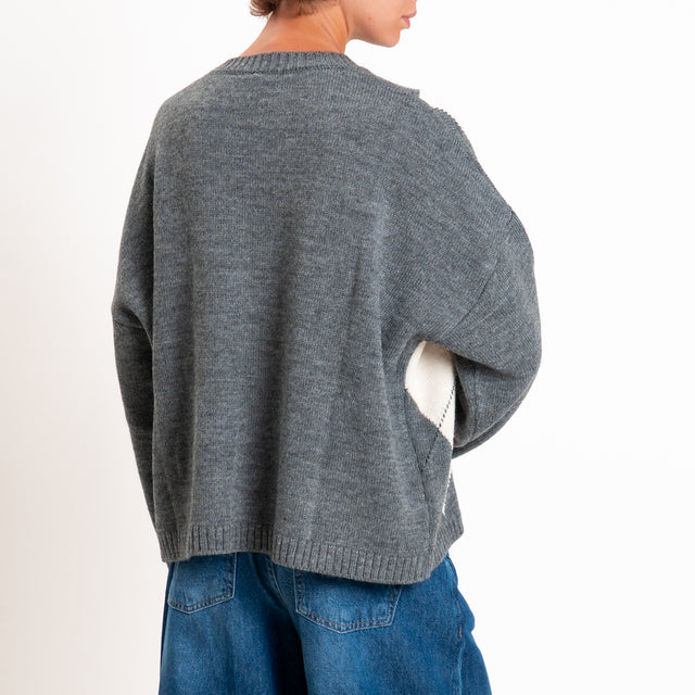 Tensione in-Maglia rombi misto alpaca - panna/grigio/militare