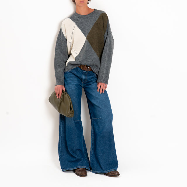 Tensione in-Maglia rombi misto alpaca - panna/grigio/militare