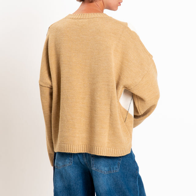 Tensione in-Maglia rombi misto alpaca - panna/moro/camel