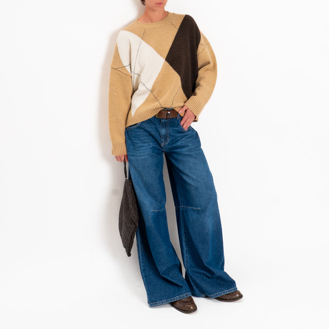 Tensione in-Maglia rombi misto alpaca - panna/moro/camel