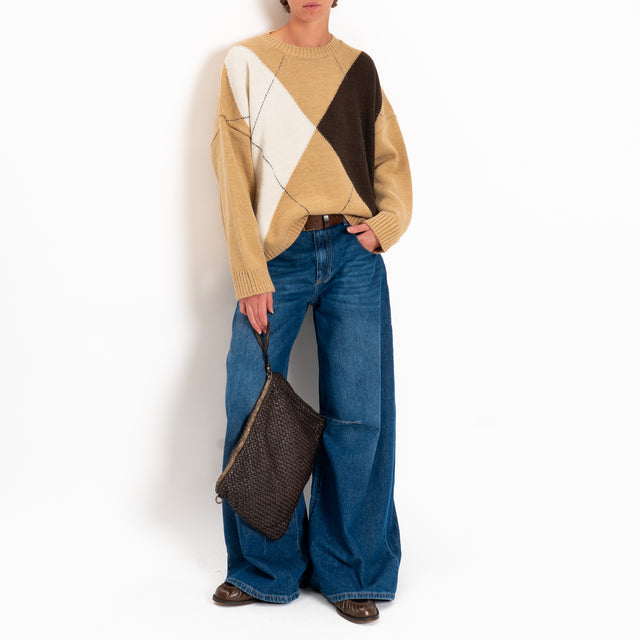 Tensione in-Maglia rombi misto alpaca - panna/moro/camel