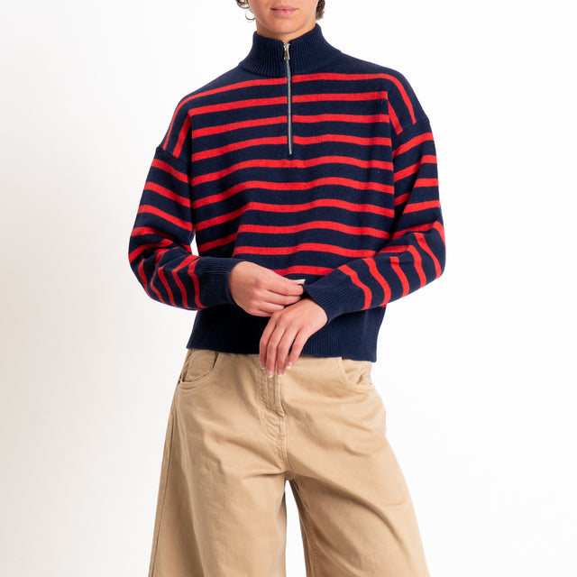 Tensione in-Maglia righe misto lana - blu/rosso