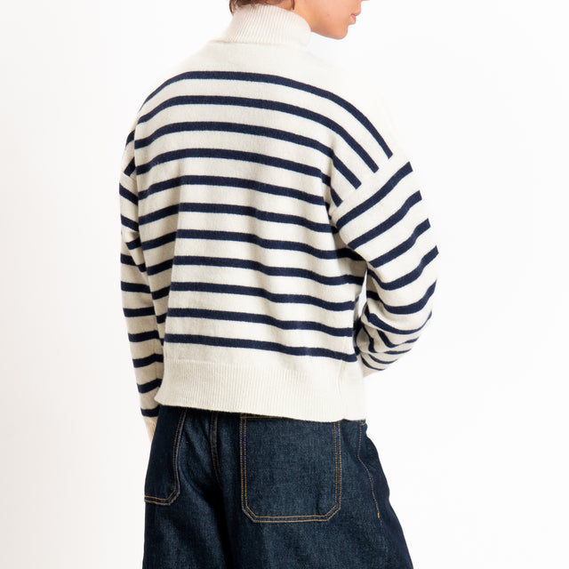 Tensione in-Maglia righe misto lana - panna/blu