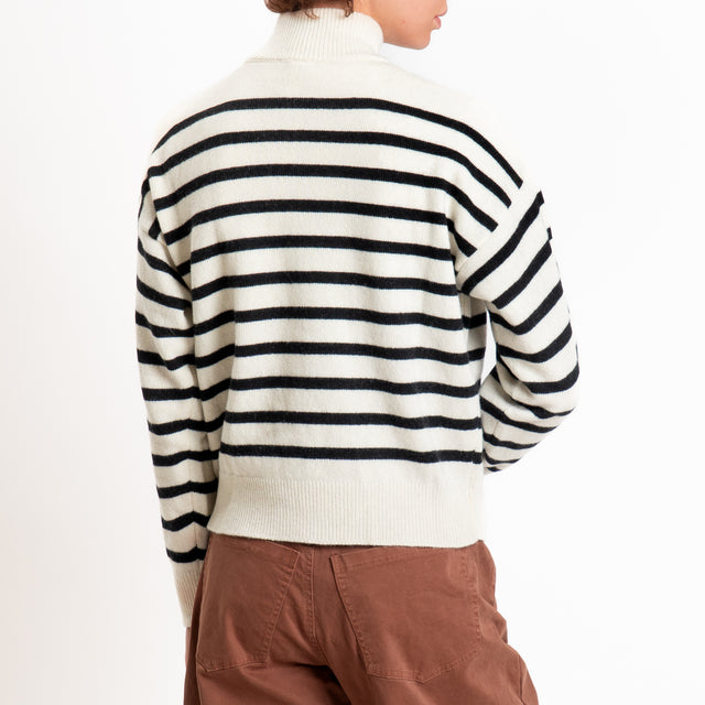Tensione in-Maglia righe misto lana - panna/nero