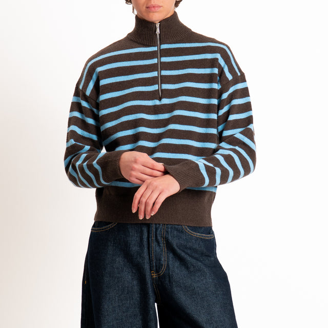 Tensione in-Maglia righe misto lana - moro/celeste