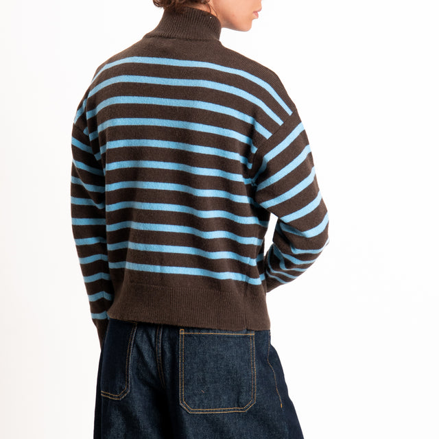Tensione in-Maglia righe misto lana - moro/celeste