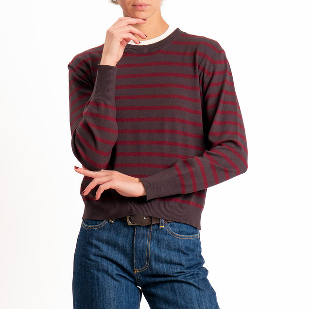 Tensione in-Maglia girocollo a righe - moro/bordeaux