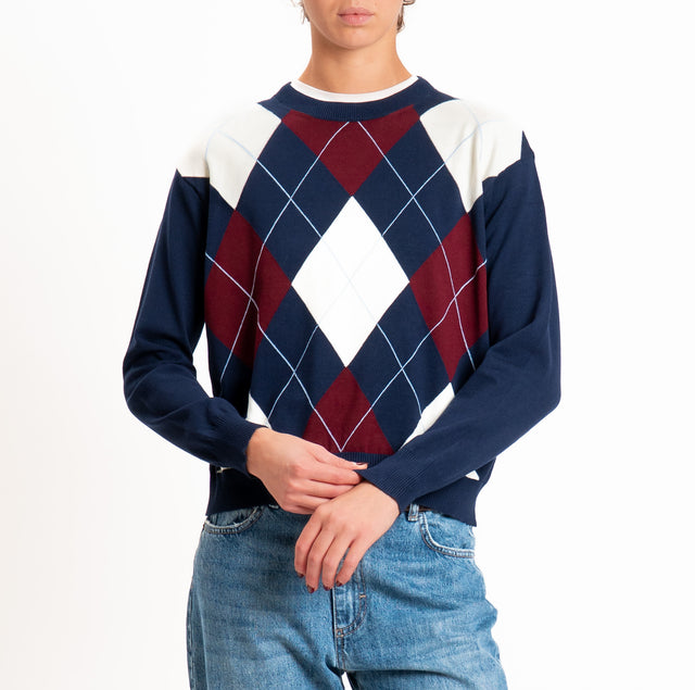Tensione in-Maglia girocollo a rombi - blu/bordeaux/panna