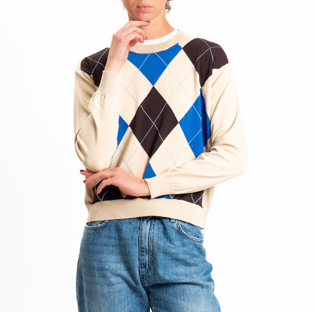 Tensione in-Maglia girocollo a rombi - desert/royal/moro