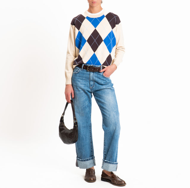 Tensione in-Maglia girocollo a rombi - desert/royal/moro