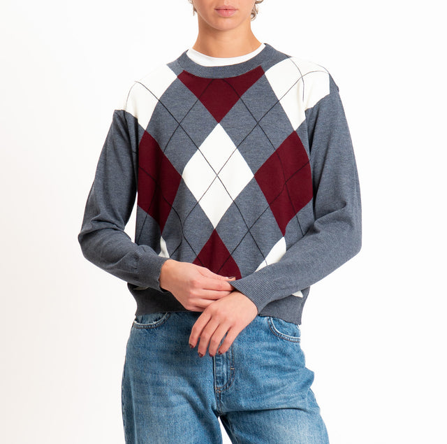 Tensione in-Maglia girocollo a rombi - grigio/bordeaux/panna