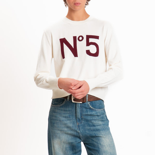 Tensione in-Maglia girocollo N 5 - panna/bordeaux