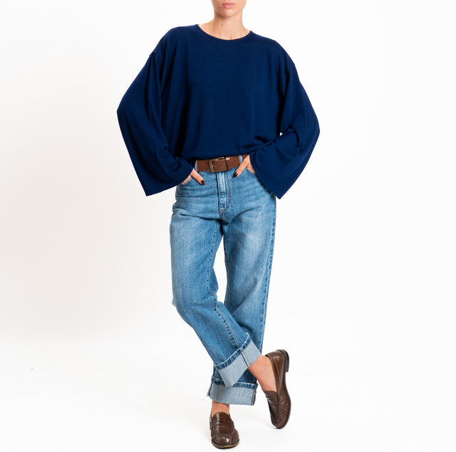 Tensione in-Maglia misto lana manica ampia - blu