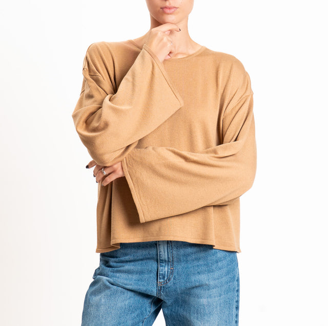 Tensione in-Maglia misto lana manica ampia - cammello