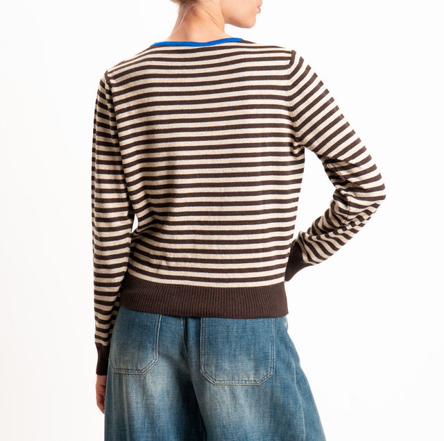 Tensione in-Maglia a righe misto cashmere - royal/moro/mastice