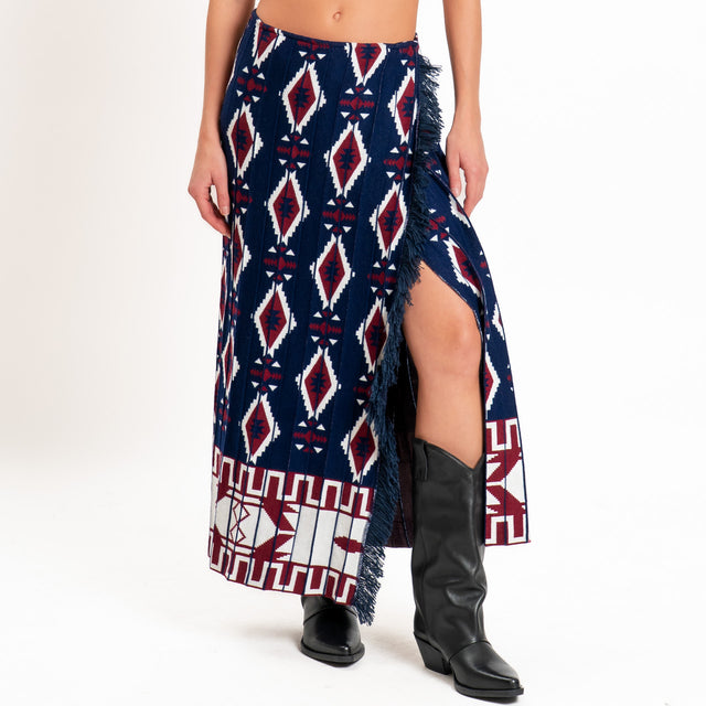 Tensione in-Gonna misto alpaca fantasia geometrica - blu/vino/panna