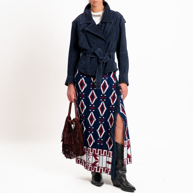 Tensione in-Gonna misto alpaca fantasia geometrica - blu/vino/panna