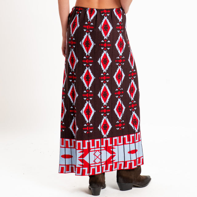 Tensione in-Gonna misto alpaca fantasia geometrica - bordeaux/azzurro/red