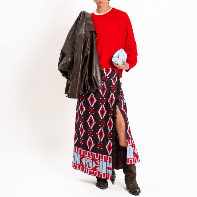 Tensione in-Gonna misto alpaca fantasia geometrica - bordeaux/azzurro/red