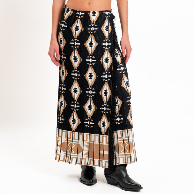 Tensione in-Gonna misto alpaca fantasia geometrica - nero/camel/panna
