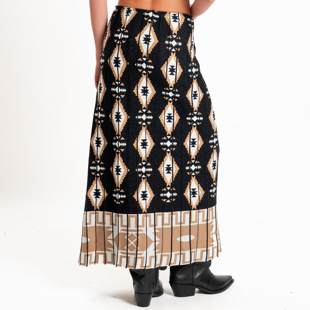 Tensione in-Gonna misto alpaca fantasia geometrica - nero/camel/panna