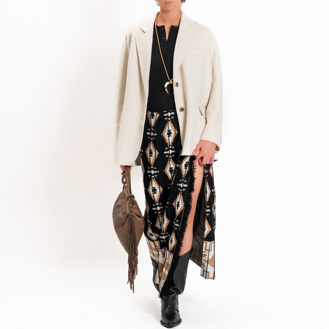 Tensione in-Gonna misto alpaca fantasia geometrica - nero/camel/panna