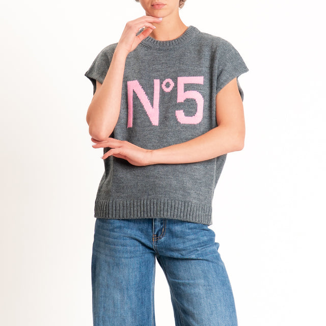 Tensione in- Gilet N.5 misto alpaca - antracite/rosa