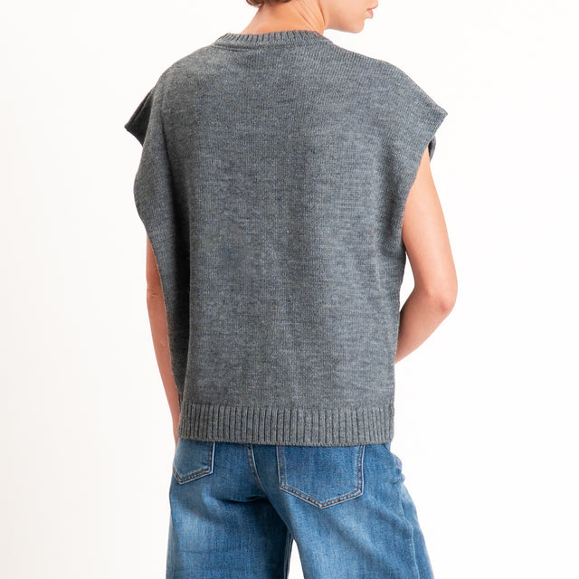 Tensione in- Gilet N.5 misto alpaca - antracite/rosa