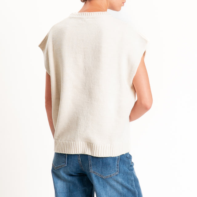 Tensione in- Gilet N.5 misto alpaca - panna/fango
