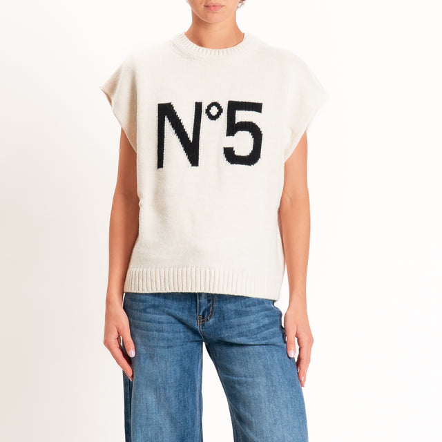 Tensione in- Gilet N.5 misto alpaca - panna/nero