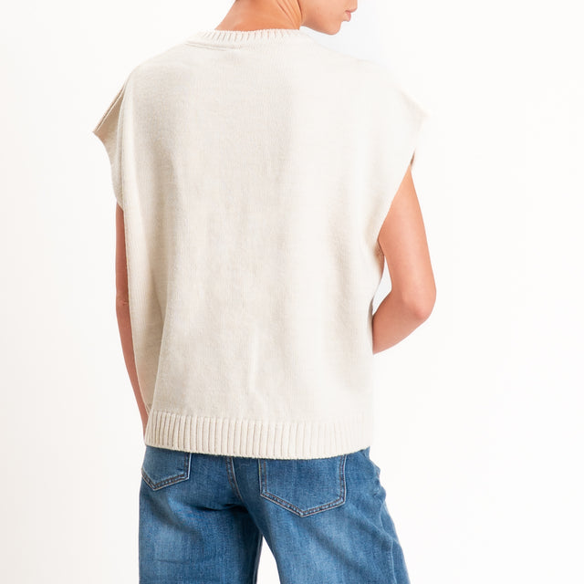 Tensione in- Gilet N.5 misto alpaca - panna/nero