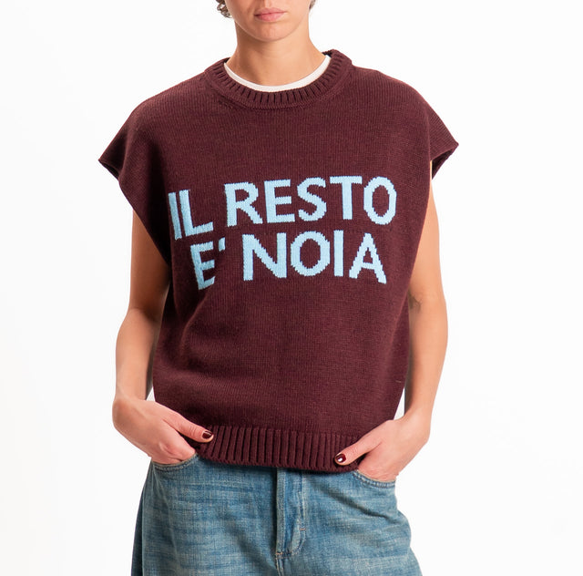Tensione in-Gilet "IL RESTO È NOIA" misto alpaca - bordeaux/azzurro