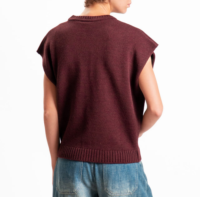 Tensione in-Gilet "IL RESTO È NOIA" misto alpaca - bordeaux/azzurro