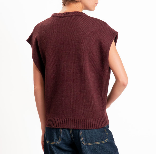 Tensione in-Gilet "IL RESTO È NOIA" misto alpaca - bordeaux/panna