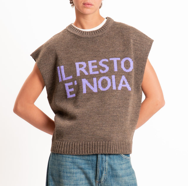 Tensione in-Gilet "IL RESTO È NOIA" misto alpaca - fango/glicine
