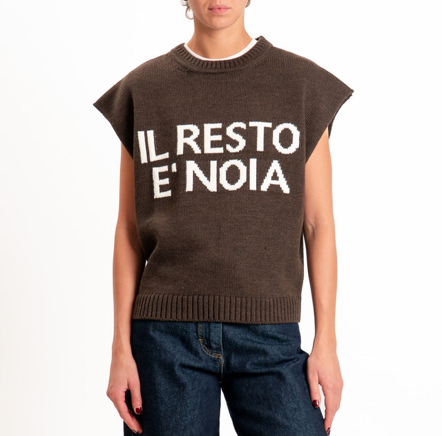 Tensione in-Gilet "IL RESTO È NOIA" misto alpaca - Moro/panna