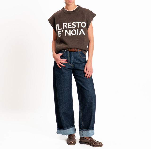 Tensione in-Gilet "IL RESTO È NOIA" misto alpaca - Moro/panna