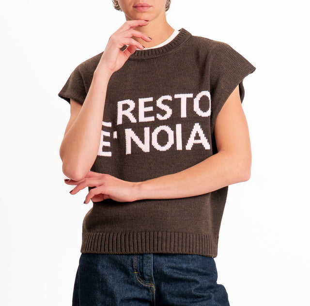 Tensione in-Gilet "IL RESTO È NOIA" misto alpaca - moro/rosa