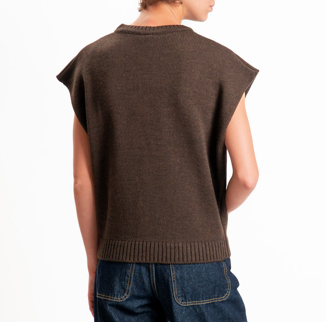 Tensione in-Gilet "IL RESTO È NOIA" misto alpaca - moro/rosa