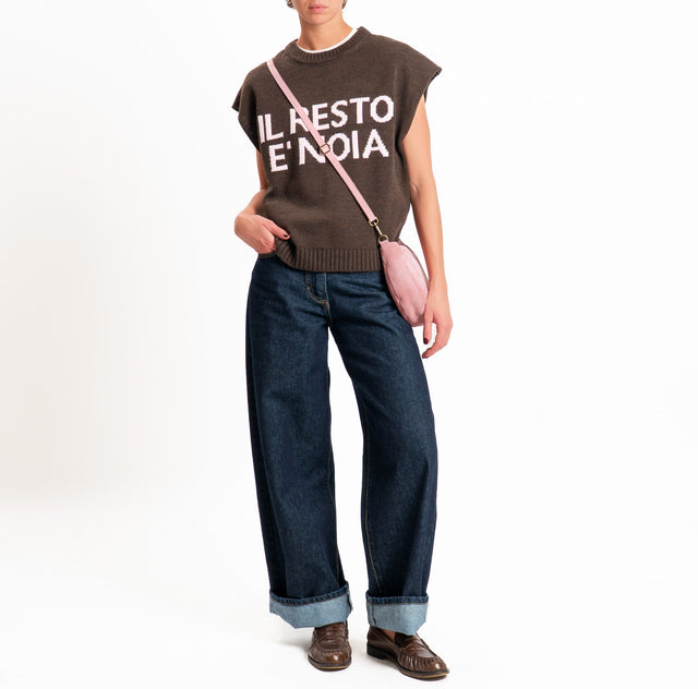 Tensione in-Gilet "IL RESTO È NOIA" misto alpaca - moro/rosa