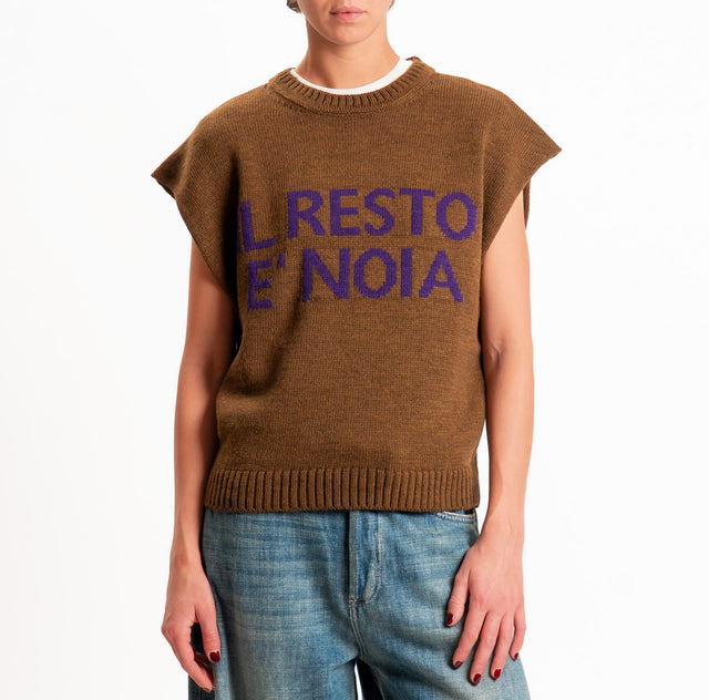 Tensione in-Gilet "IL RESTO È NOIA" misto alpaca - moro/viola