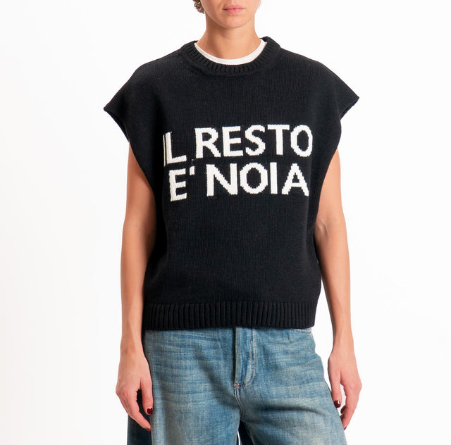 Tensione in-Gilet "IL RESTO È NOIA" misto alpaca - nero/panna