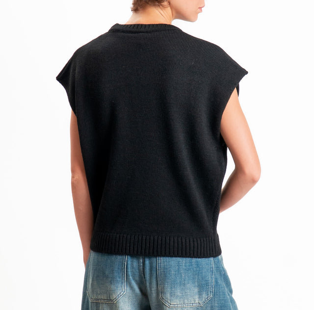 Tensione in-Gilet "IL RESTO È NOIA" misto alpaca - nero/panna