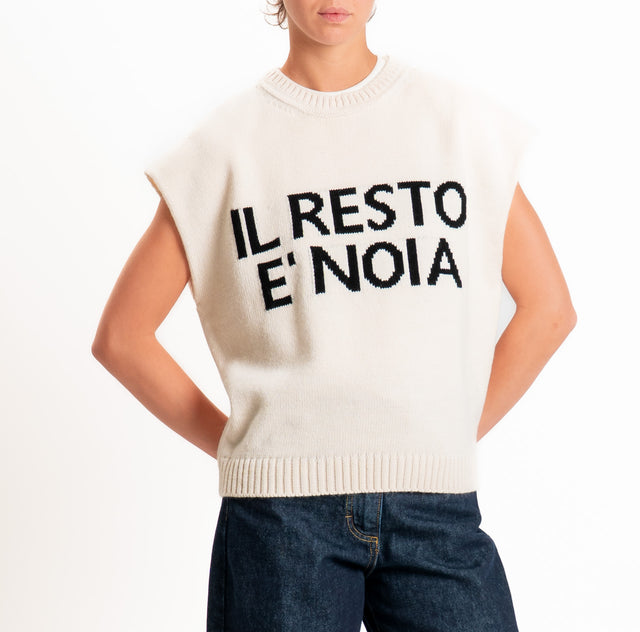 Tensione in-Gilet "IL RESTO È NOIA" misto alpaca - panna/nero