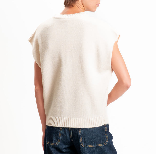 Tensione in-Gilet "IL RESTO È NOIA" misto alpaca - panna/nero