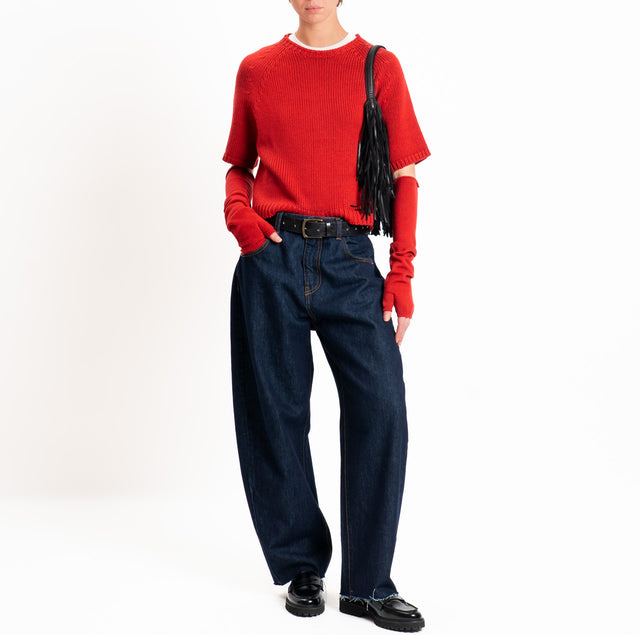 Tensione in-Maglia 100%LANA crop con manicotti - rosso