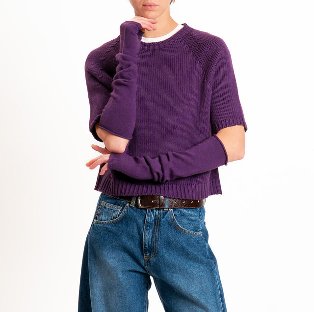 Tensione in-Maglia 100%LANA crop con manicotti - viola