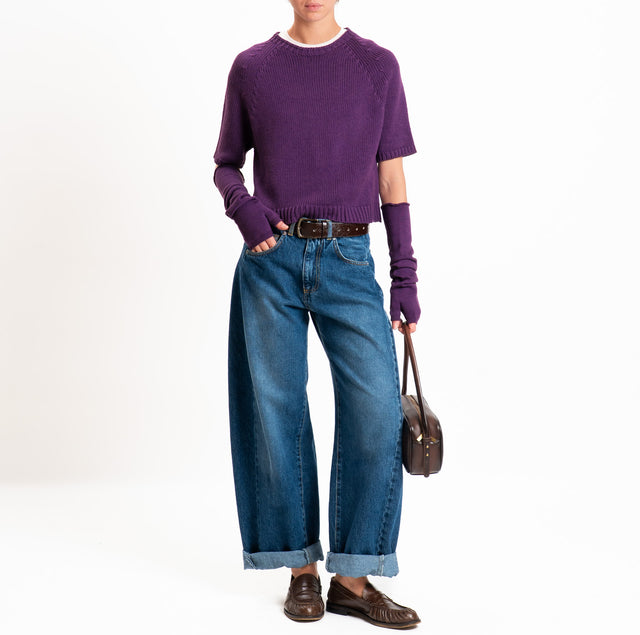 Tensione in-Maglia 100%LANA crop con manicotti - viola