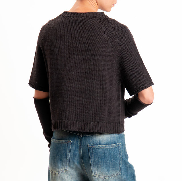 Tensione in-Maglia 100%LANA crop con manicotti - moro